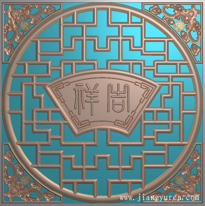 吉祥如意2个浮雕镂空精雕图LK208
