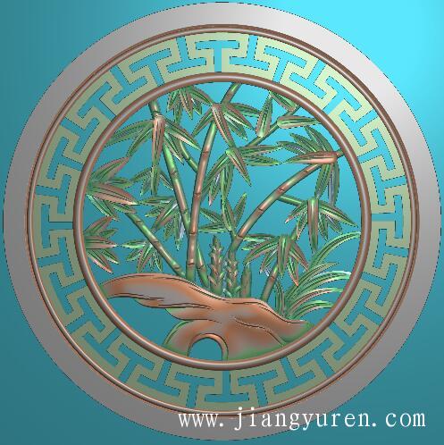 圆形回纹竹子浮雕jdp雕刻图