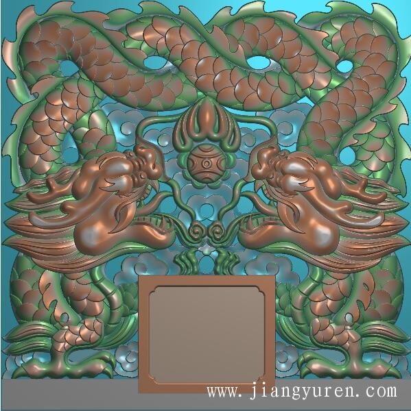 方形碑顶龙头龙身浮雕精雕图