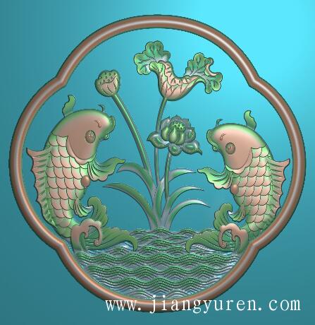 荷花双鱼浮雕jdp电脑雕刻图素材1279