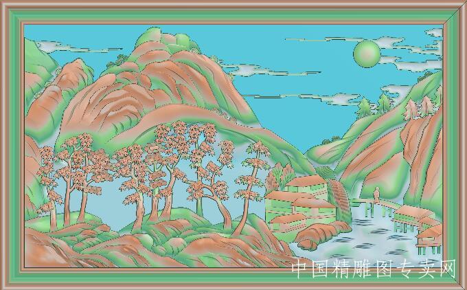 电箱挡板日出山水风景jdp雕刻素材D063