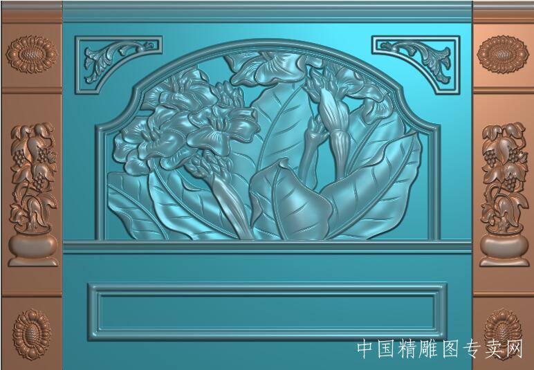 欧式荷花电视浮雕背景墙电脑雕刻图T007