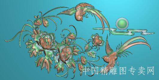 牡丹花开富贵浮雕图中式牡丹电脑雕刻图B149