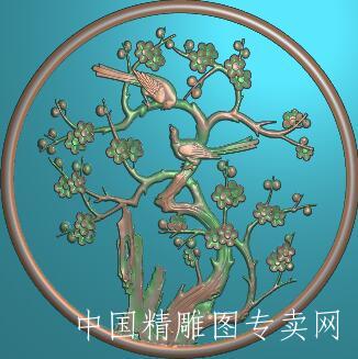 圆形梅花鸟浮雕图JDP镂空雕刻素材L003