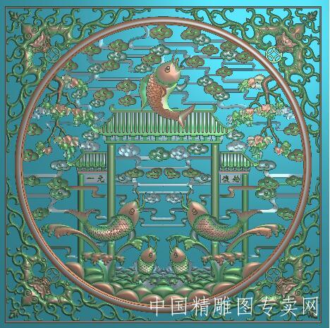 鲤鱼跃龙门方形挂屏jdp浮雕图镂空电脑雕刻A064