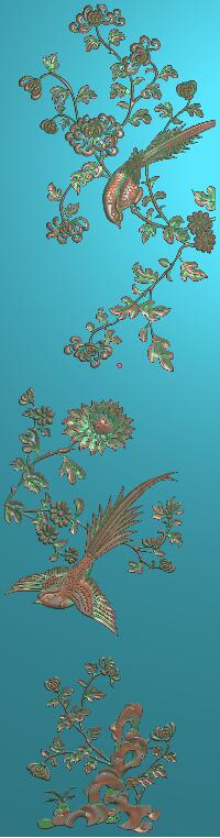 四季菊花鸟精雕图JDP竖版电脑雕刻图K217