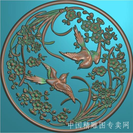 圆盘梅花鸟精雕图JDP喜上眉梢喜鹊浮雕图L015