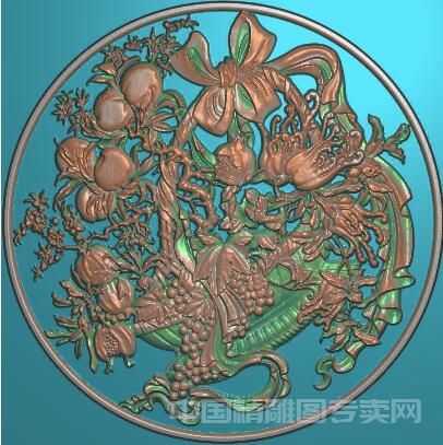 圆形石榴果精雕图葡萄水果浮雕jdp文件S064